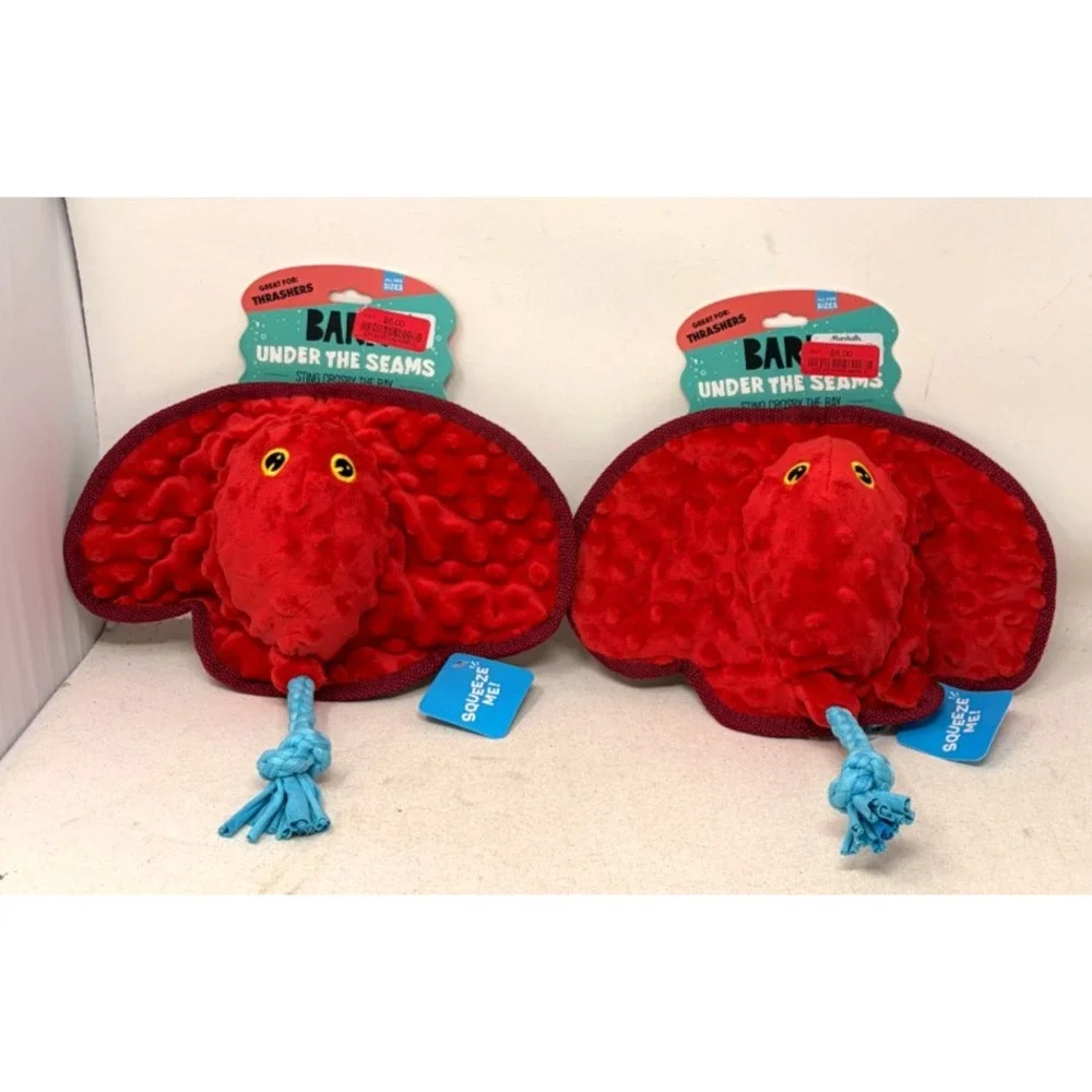 Lot of 2 BARK Under The Seams Sting Crosby Stingray Dog Toy Plush Squeaker